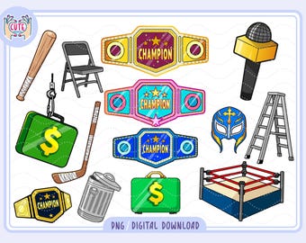 Wrestling clipart png, Wrestling belts png, Wrestling props png, pro wrestler bundle, Wrestlers money case, USA wrestlers lovers