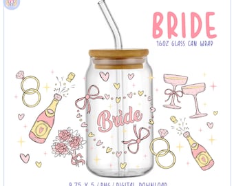 Bride Libbey Cup Wrap PNG, Wedding Tumbler Wrap, Bridal Party Sublimation Design