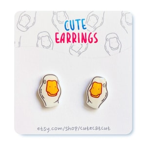 Silly Goose Stud Earrings, Cute Goose Earrings, Cute Stud Earrings, Handmade cute Earrings party favors, cute kawaii stud earrings gift
