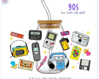 90s Glass libbey tumbler PNG, Retro 90's Vibes, 90s Lover, Nostalgic Glass Drink Can wrap