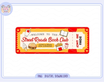 Bookish Ticket PNG, Street reads Book Club Ticket Bookmark PNG, Street food and Book lovers clipart, Cute trendy Aesthetic bookish