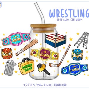 Envoltura de lata de vidrio de 16 oz para lucha libre Libbey PNG • Diseño de sublimación de accesorios de lucha libre (descarga digital)