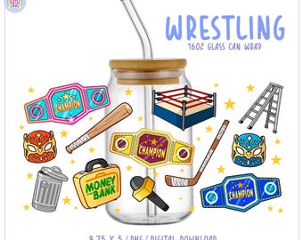 16oz Wrestling libbey Glasdosenverpackung PNG • Wrestling props Sublimationsdesign (Digitaler Download)