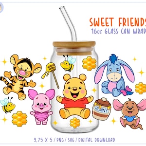 Bear With Friends 16oz libbey Glass Can Wrap PNG SVG • Funny Animals Tumbler Sublimation Design (Digital Download)