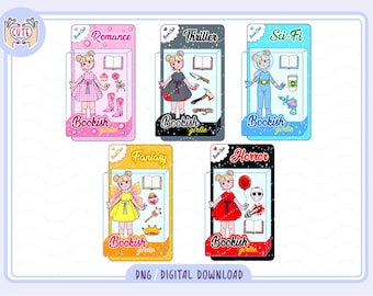 Bookish Girlie Bundle PNG, Girls Book Club PNG, Bookish Coquette clipart,  Kindle Girl Artsy Design for Stickers, Bookmark, Shirts, Mugs