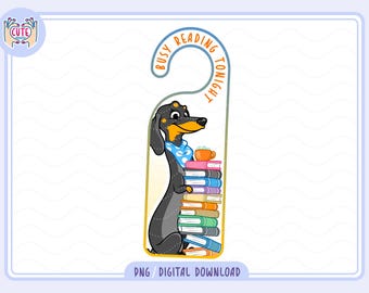 Türknauf Aufhänger Hund, Geschenk für Buchliebhaber, Türknauf Aufhänger zum Ausdrucken, Türknauf Schild, Türknauf Aufhänger für Bücherwürmer