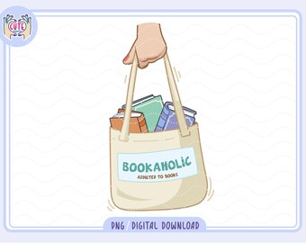 Bookaholic Tote Bag PNG, Booktok Design (digitaler Download)