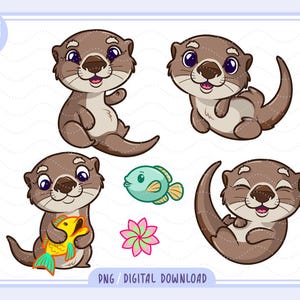 Cute Otter Clipart, Sea Otter Clipart, Baby otter png, Nursery Clipart, kawaii otter bundle, Crafts and Scrapbooking, Funny Otter png