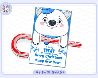 Porta dulces navideños imprimibles, porta piruletas con forma de oso navideño, actividades navideñas para niños, lindo porta bastones de caramelo navideños imprimibles