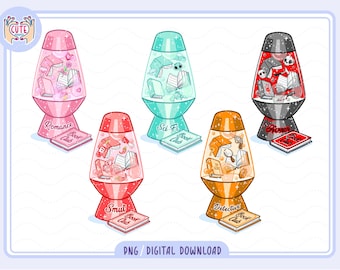 Bücherwurm Lava Lampe Clipart, PNG Bundle (digitaler Download)