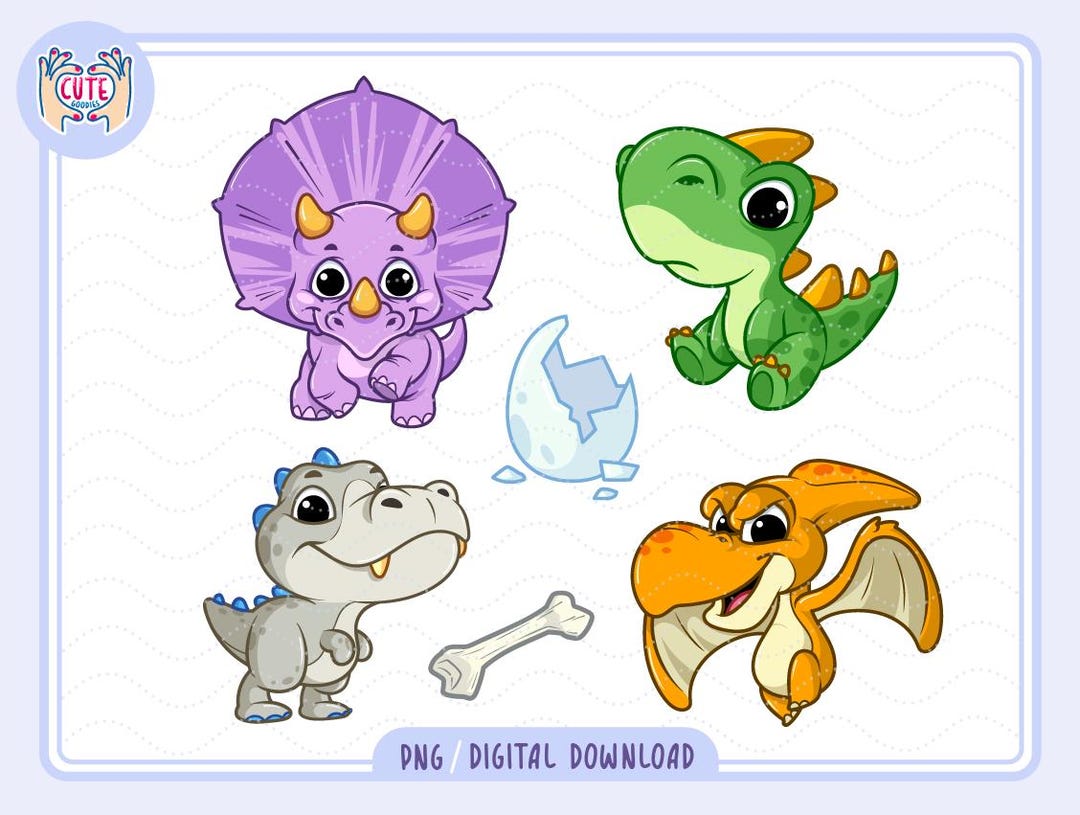 Cute Dinosaur Clipart Bundle, Baby Dinosaur PNG, Dino Birthday Party ...