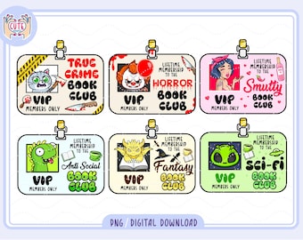 Library Card Bundle PNG, Book Club VIP member PNG, Book lovers clipart, Cute Trendy Aesthetic Popular Bookish Kindle design png
