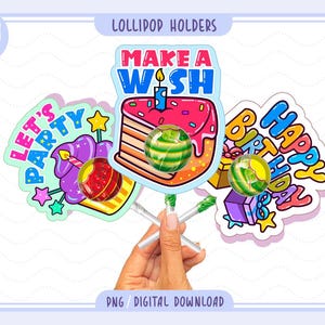 誕生日パーティーのロリポップホルダーの印刷物、教室パーティーのロリポップホルダー、デジタルパーティーサック、誕生日のパッケージ、子供向けDIYクラフト