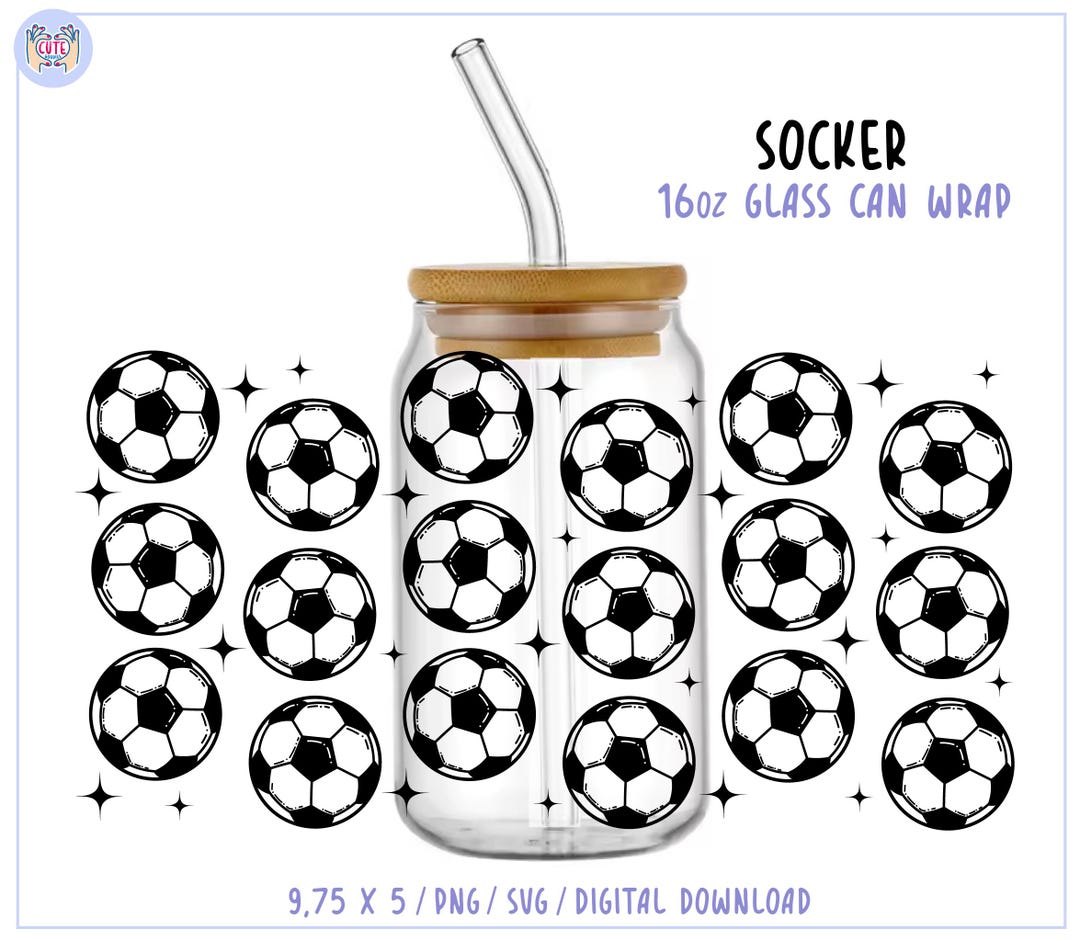 Football Soccer 16oz Libbey Glass Can Wrap PNG • Sublimation Design ...