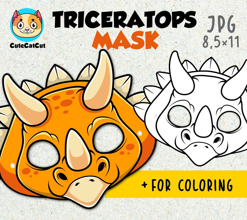 Dinosaur Mask Printable for Kids Triceratops Mask Toddler Activity Dinosaur Mask Printable for Kids Triceratops Mask Toddler Activity