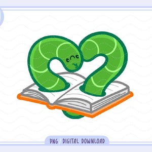 Bookworm Heart PNG | Cute Reading Sticker | Kawaii Digital Download for Book Lovers | Printable Book Art | Library Clipart | bookish sticker