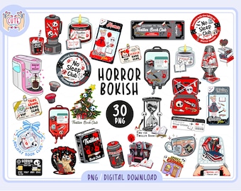 Horror Bookish Bundle PNG, Thriller Book club clipart, True crime reader Bundle