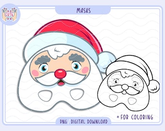 Printable Christmas Santa Mask, Kids Coloring Craft (Digital Download)