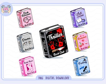 Boklig samlingspaket PNG, bokklubb PNG, bokälskare clipart, söt trendig estetisk populär bokälskare design för klistermärken, bokmärken