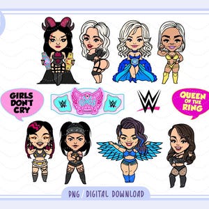 Greatest Female wrestlers clipart, pro wrestler bundle, Wrestling WWE clipart, Cute funny Wrestlers, USA wrestlers lovers, WWE female