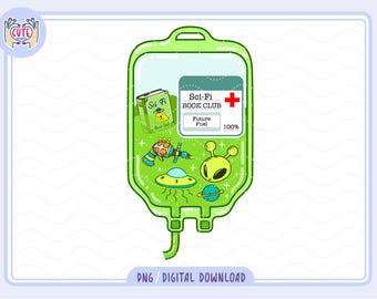Sci-fi IV-tas Bookish Bundle PNG, Sci-Fi Book Club, Bookish Drip Bag-clipart, schattig trendy Aesthetic Mystery Sci-fi Book Lover-ontwerp