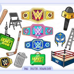 Wrestling belts png, WWE props clipart png, pro wrestler bundle, Wrestling WWE clipart, Wrestlers money in the bank, USA wrestlers lovers
