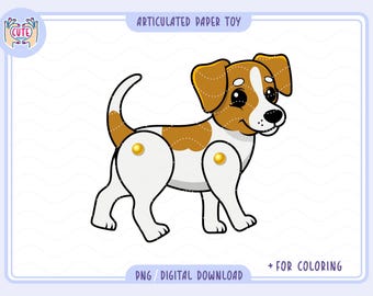 Bambola di carta stampabile Jack Russell, cucciolo articolato (download digitale)
