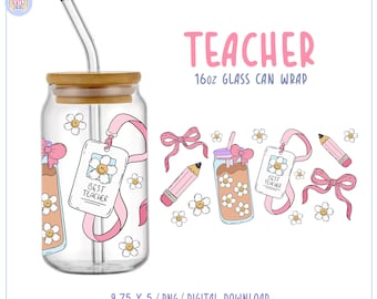 16oz Favorite Teacher Libbey glass Can wrap PNG • School tumbler Wrap • 9.75×5 Sublimation