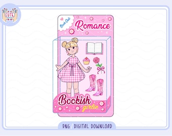 Romance Bookish Girlie PNG, Girls Book Club PNG, Bookish Coquette clipart, Kindle Girl Artsy Design for Stickers, Bookmark, Shirts, Mugs