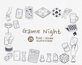 Board Games SVG PNG line art Clipart, Family Game Play Doodle Icons Set Hand-Drawn Illustrations. Free Commercial License