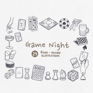 Board Games SVG PNG line art Clipart, Family Game Play Doodle Icons Set Hand-Drawn Illustrations. Free Commercial License