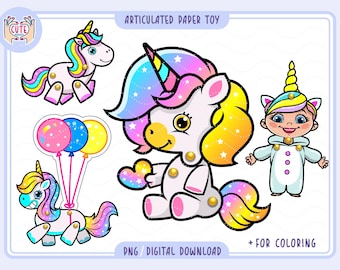 Printable Unicorn Paper Doll, DIY Craft Activity (Digital Download)