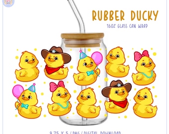 16 oz Yellow duck libbey Glass Can Wrap PNG • Funny Rubber Ducky Sublimation Design (Digital Download)