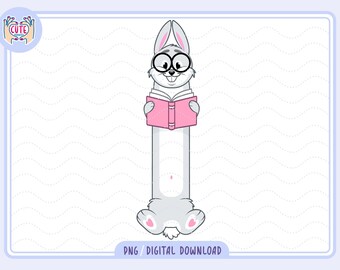 Bookish Rabbit PNG, Cozy Bunny Bookmark PNG, Cute Reading Bookmark, Groovy bookish, Bookworm Gifts, Bookish Designs for bookmark