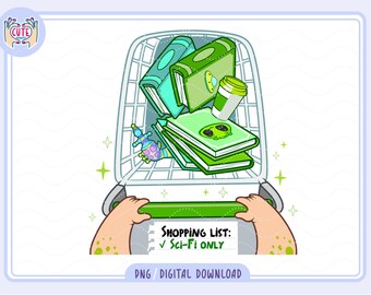 Sci-Fi-shopping png, Sci-Fi Bookstore png, Sci-Fi Bookish png, Sci-Fi Book Lover png, leuke leesstickers, Groovy Sci-Fi bookish png