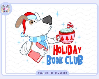 Kerstboekenclubhond, png, lezen voor de feestdagen (digitale download)