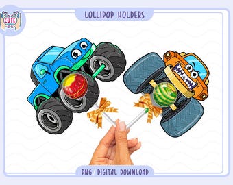 Monster truck lollipop holders printable, Birthday party lollipop, DIY Printable Candy, Boy Birthday party favors  lollipop holder,Boy Craft