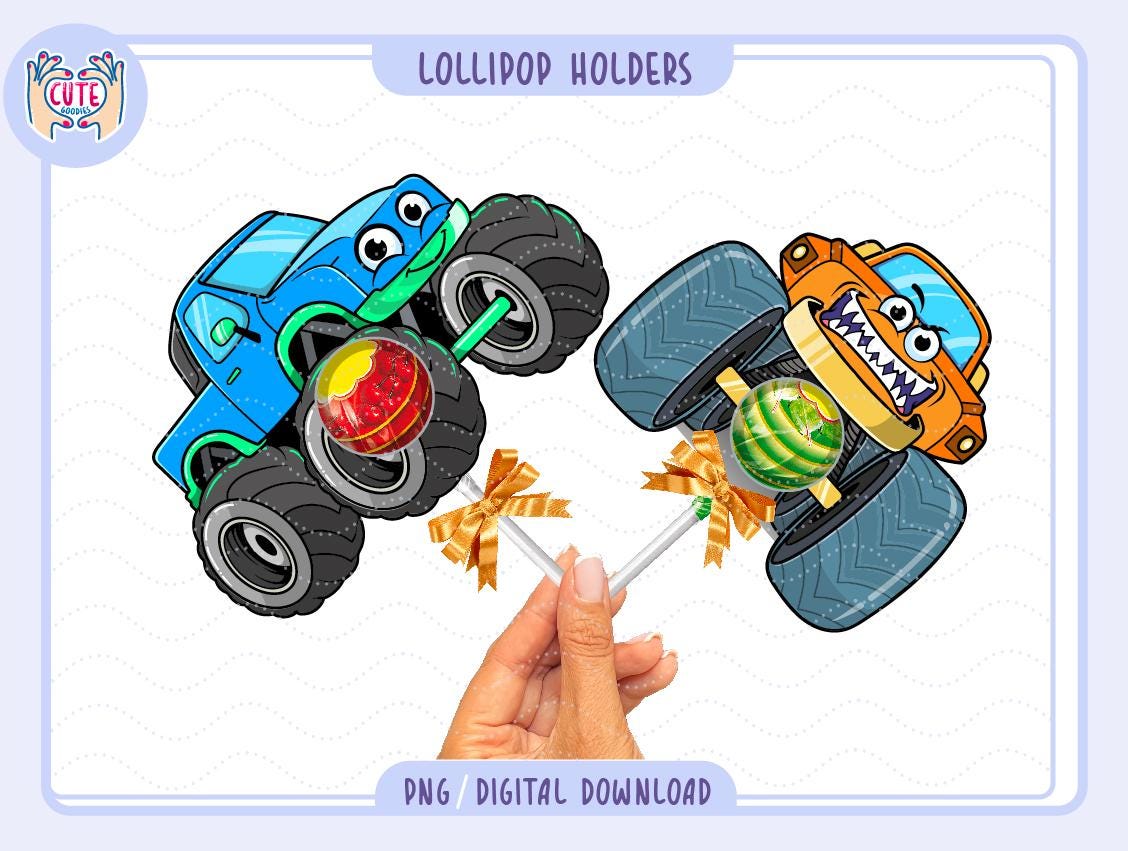 35 Crazy Fun Monster Crafts for Kids That Are Super Adorable 8 Monster truck lollipop holders printable, Birthday party lollipop,…