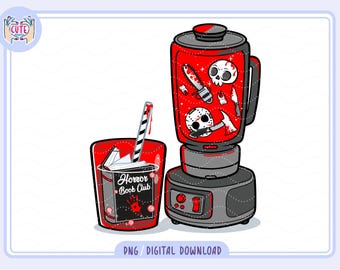 Horror Book Club Sticker, Smoothie Cocktail Design (PNG Digital Download)