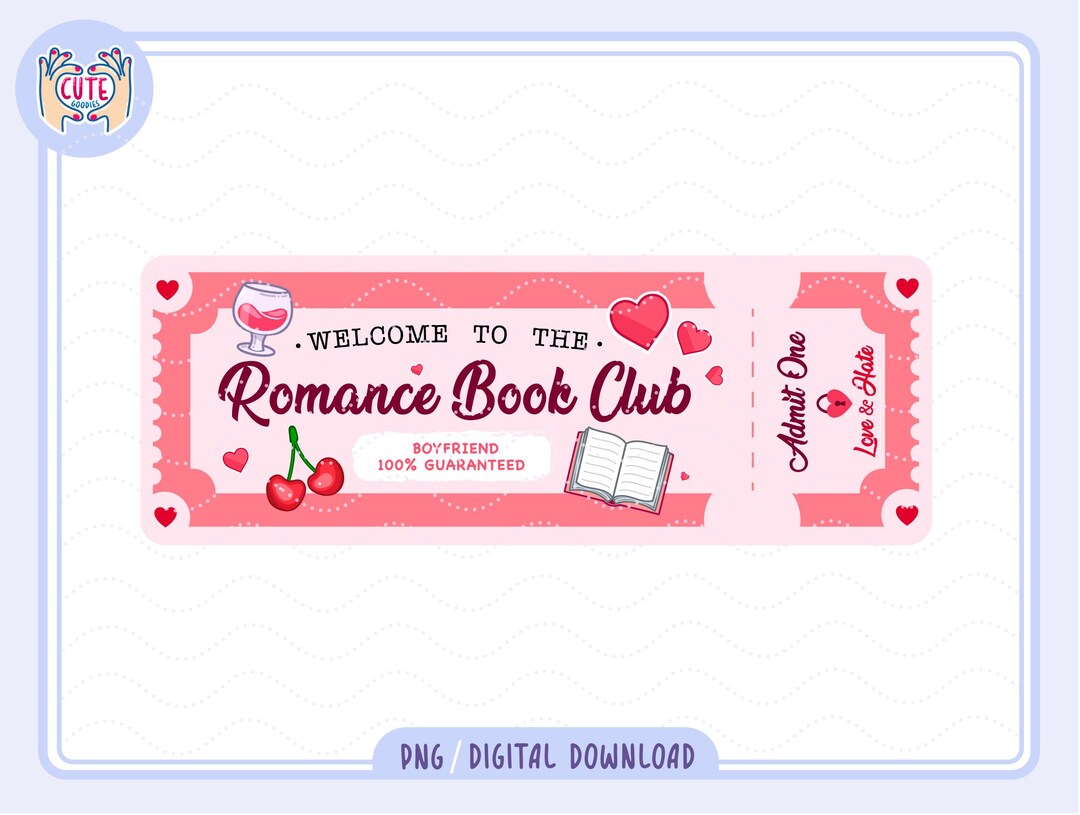 Romance Bookish Ticket PNG, Romance Book Club Ticket Bookmark PNG ...