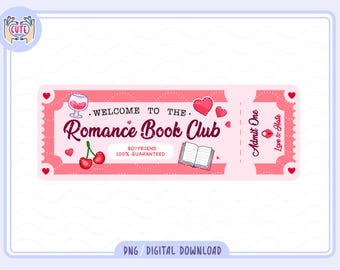Romance Bookish Ticket PNG, Romance Book Club Ticket Bookmark PNG, Smutty Book lovers clipart, Cute trendy Aesthetic Romance bookish png
