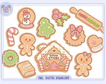 Bookish Christmas Cookies PNG bundle, Christmas gingerbread cookies clipart png, Bookish Winter PNG, Winter Holiday Season Bookish png
