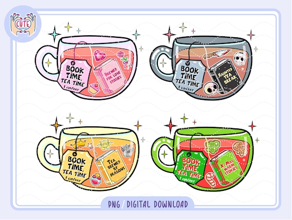 Bookish Tea Cup PNG, Cozy Book Club Design (Digital Download)