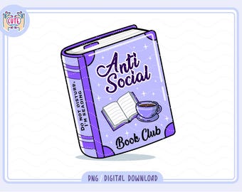 Antyspołeczny Klub Książki PNG, Antyspołeczny Książkowy PNG, Klub Książki Miłośnicy Książek Clipart, Uroczy, modny, estetyczny wzór Miłośnika Książek na naklejki