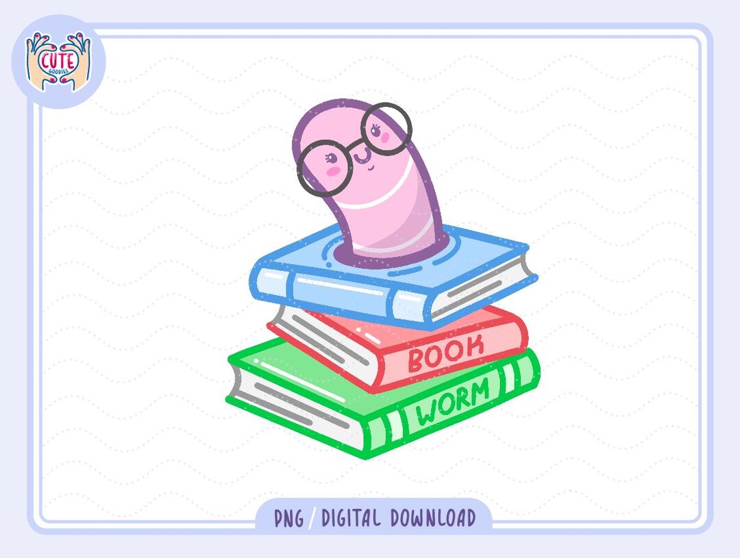 Bookworm PNG | Cute Reading Sticker | Kawaii Digital Download for Book ...