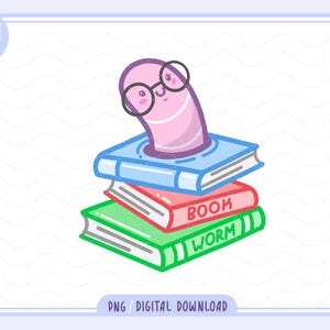 Bookworm PNG | Cute Reading Sticker | Kawaii Digital Download for Book Lovers | Printable Book Art | Library Clipart | bookish PNG sticker