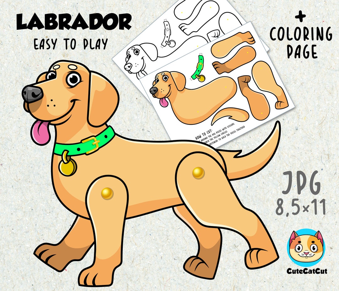 Printable Dog Lab Labrador Retriever Dog Paper Doll Printable, Printable Articulated ...