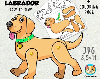 Labrador Retriever dog paper doll printable, Printable articulated paper doll, animal paper toy, activities for kids, DIY Educational Toy