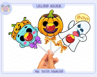 Porta piruletas de Halloween imprimibles, porta piruletas de calabaza, porta chupetes digitales para fiestas, accesorios de Halloween, porta golosinas de Halloween