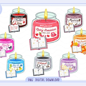 Bookish Candle Clipart, Book Lover PNG Bundle (Digital Download)